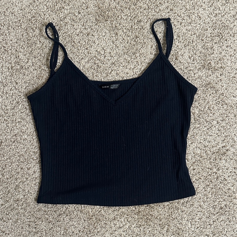 SHEIN Black V-Neck Ribbed Camisole